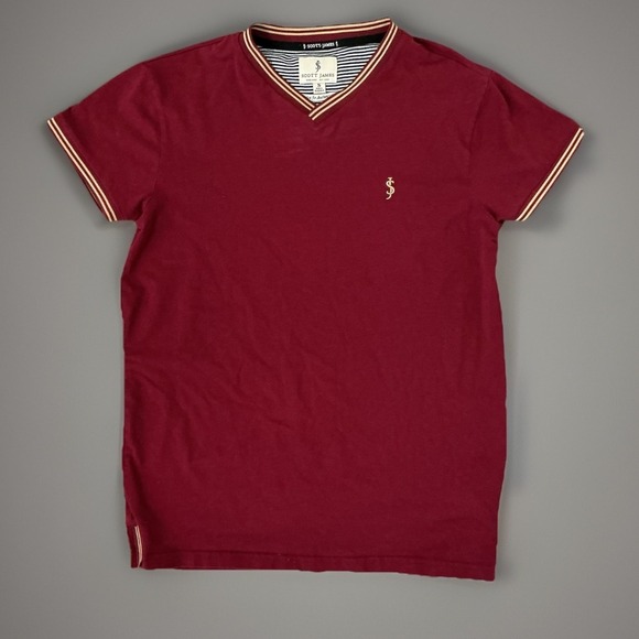 Scott James V-Neck T-Shirt Striped Trim Casual Tee Small - Picture 1 of 6